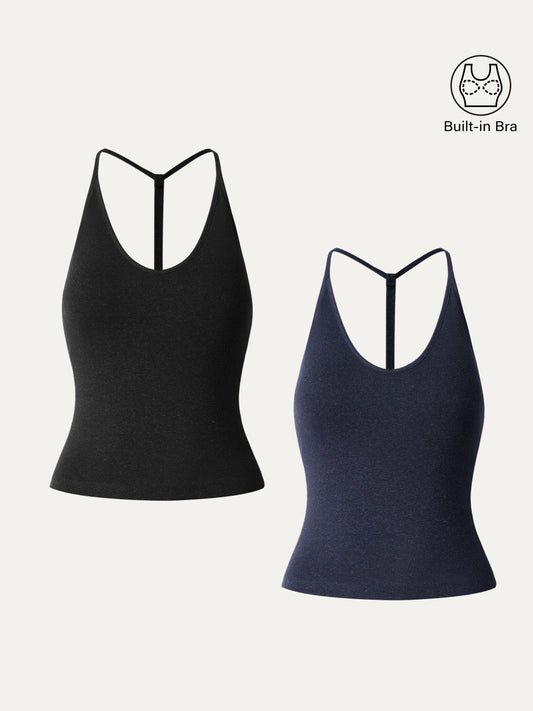 2Pcs Set Soft Linen Luxe V-neck T-back Airy Brami Tank