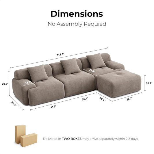 118 Inch L Shaped Modular Sofa with Ottoman Corduroy Beige