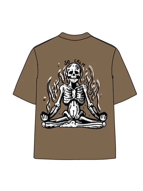 270g Skull Meditation Calm Down Printed Wash Old T-shirt