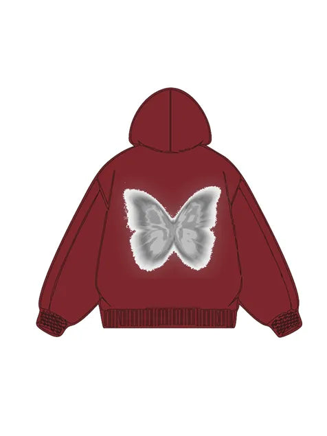 320g Silver Future Butterfly Printed Cotton Hoodie