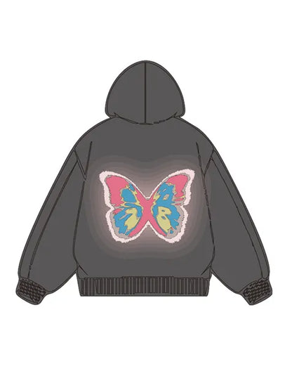 320g Back Colorful Butterfly Printed Cotton Hoodie