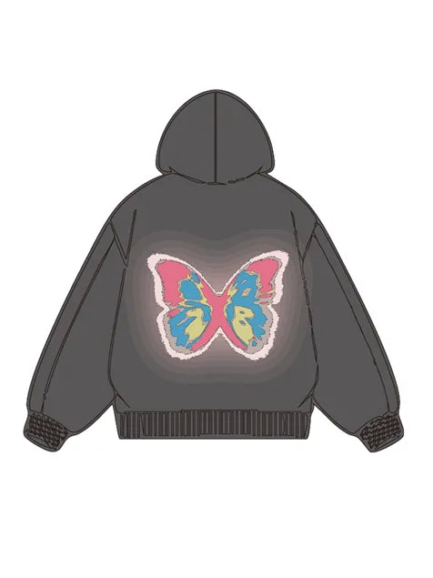 320g Back Colorful Butterfly Printed Cotton Hoodie