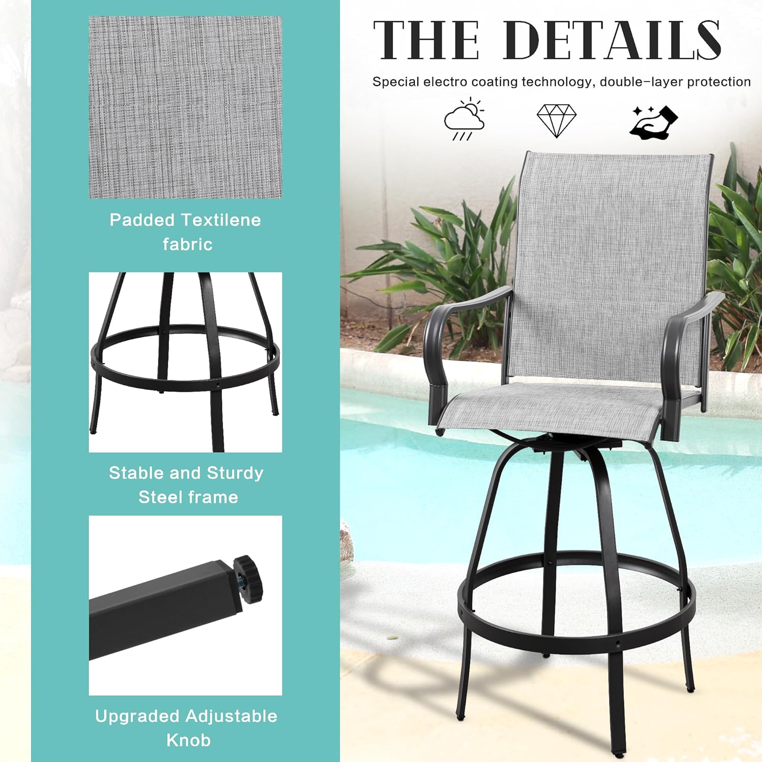2 Piece Outdoor Patio Swivel Bar Chairs