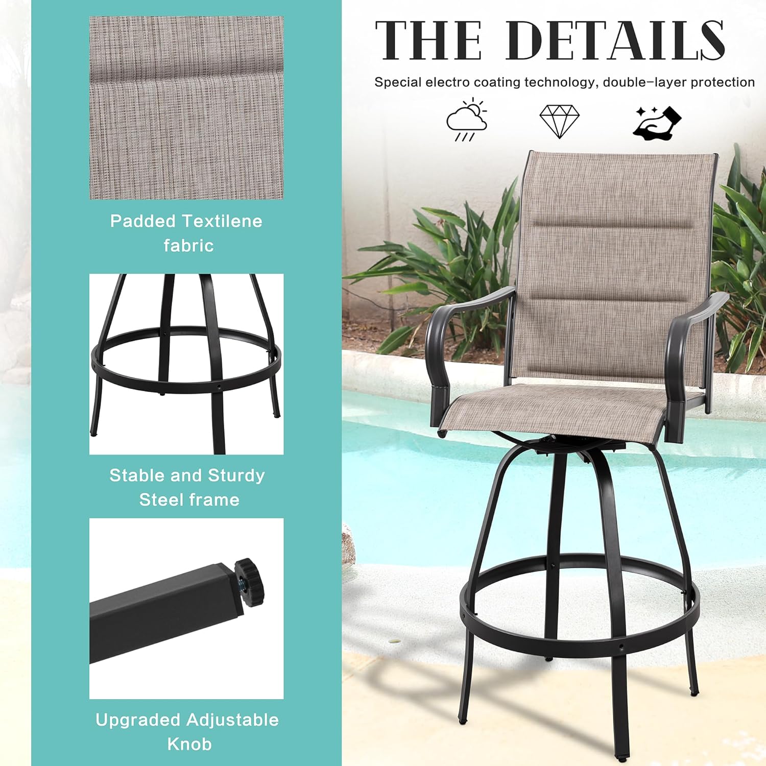 2 Piece Outdoor Patio Swivel Bar Chairs