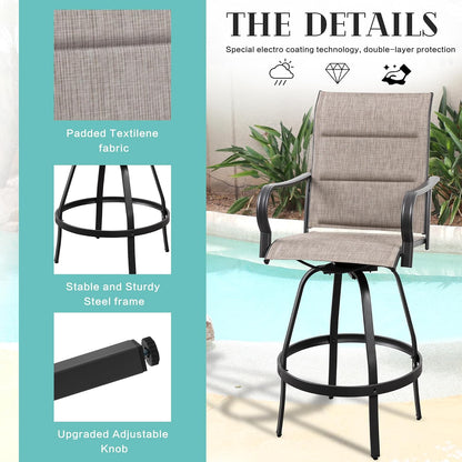 2 Piece Outdoor Patio Swivel Bar Chairs