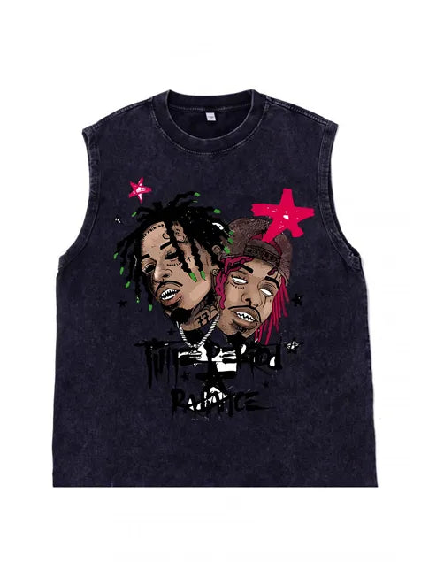 230g Cotton Hip-hop Rap God Wash Old Sleeveless T-shirt