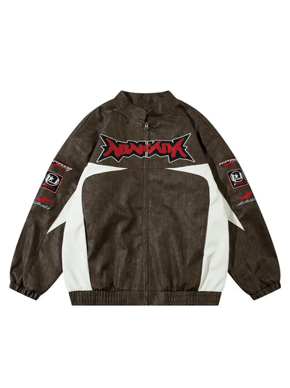 Letter & Racing Car Printed Faux Leather Jacket for Men