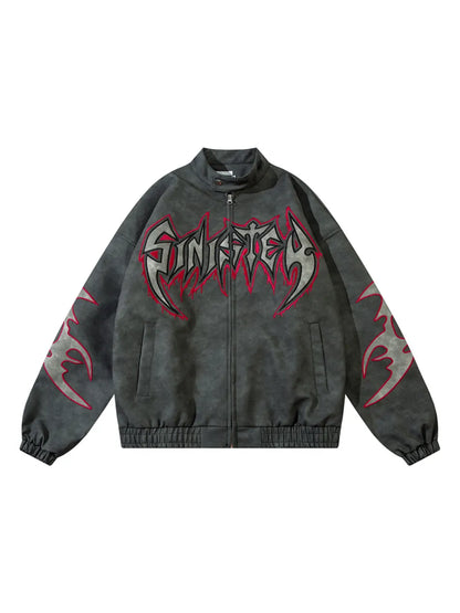 Letter Graphic Long Sleeve PU Leather Jacket for Men