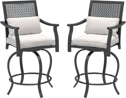 Outdoor Swivel Bar Stools Set of 2 Patio Bar Height Outdoor Chairs
