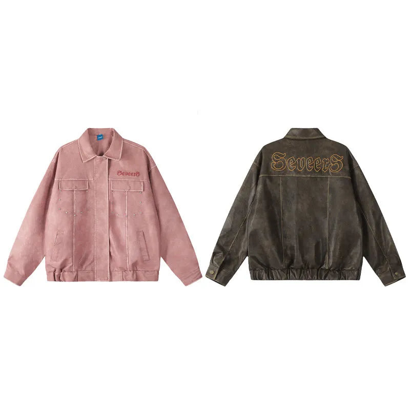 Rivet Multi-pocket Leather Jacket for Women