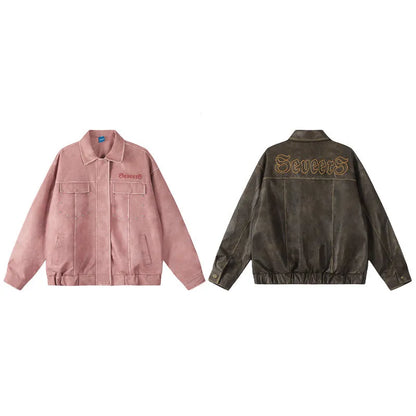 Rivet Multi-pocket Leather Jacket for Women