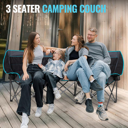 Double Camping Chair with Cooler 2 Person Folding Oversized Loveseat
