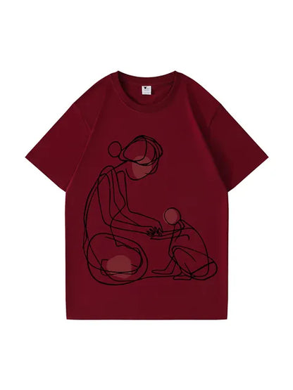 270g Cotton Art Lines Wash Old T-shirt for Mom
