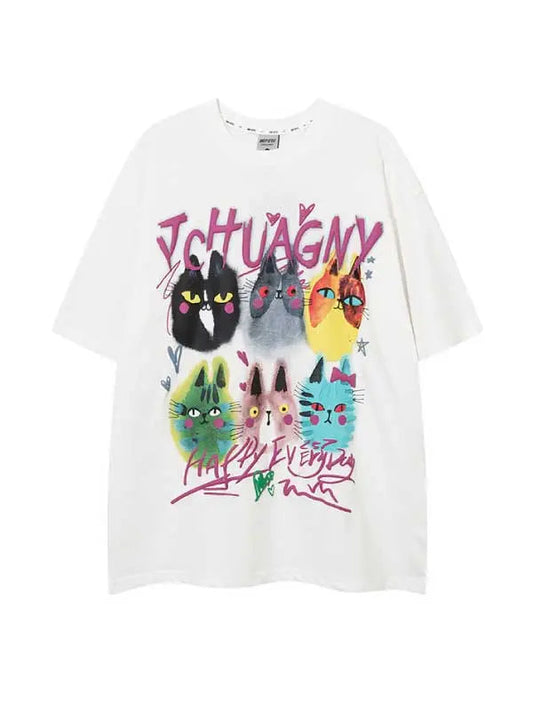 Street Life Men Cartoon Letter Graphic T-shirt
