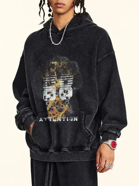 333g Vintage Number Printed Wash Old Hoodie
