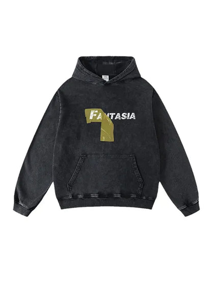 Packaging Tape Printed Wash Old Cotton Hoodie