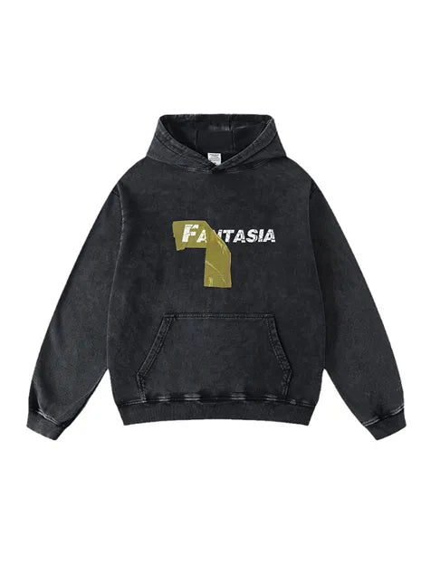 Packaging Tape Printed Wash Old Cotton Hoodie