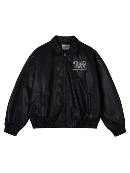 1988 Letter Number PU Leather Jacket for Women