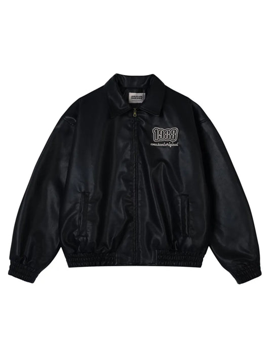 1988 Letter Number PU Leather Jacket for Women