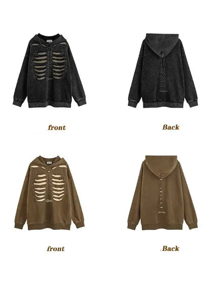 Men's Loose Fit Skull Print Hooded Sweatshirt
