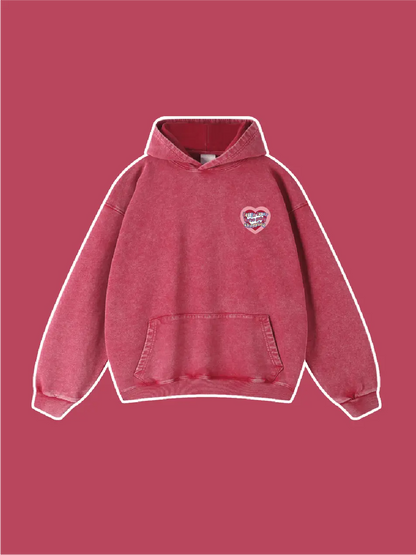 Heart Pattern Washed Vintage Hoodie