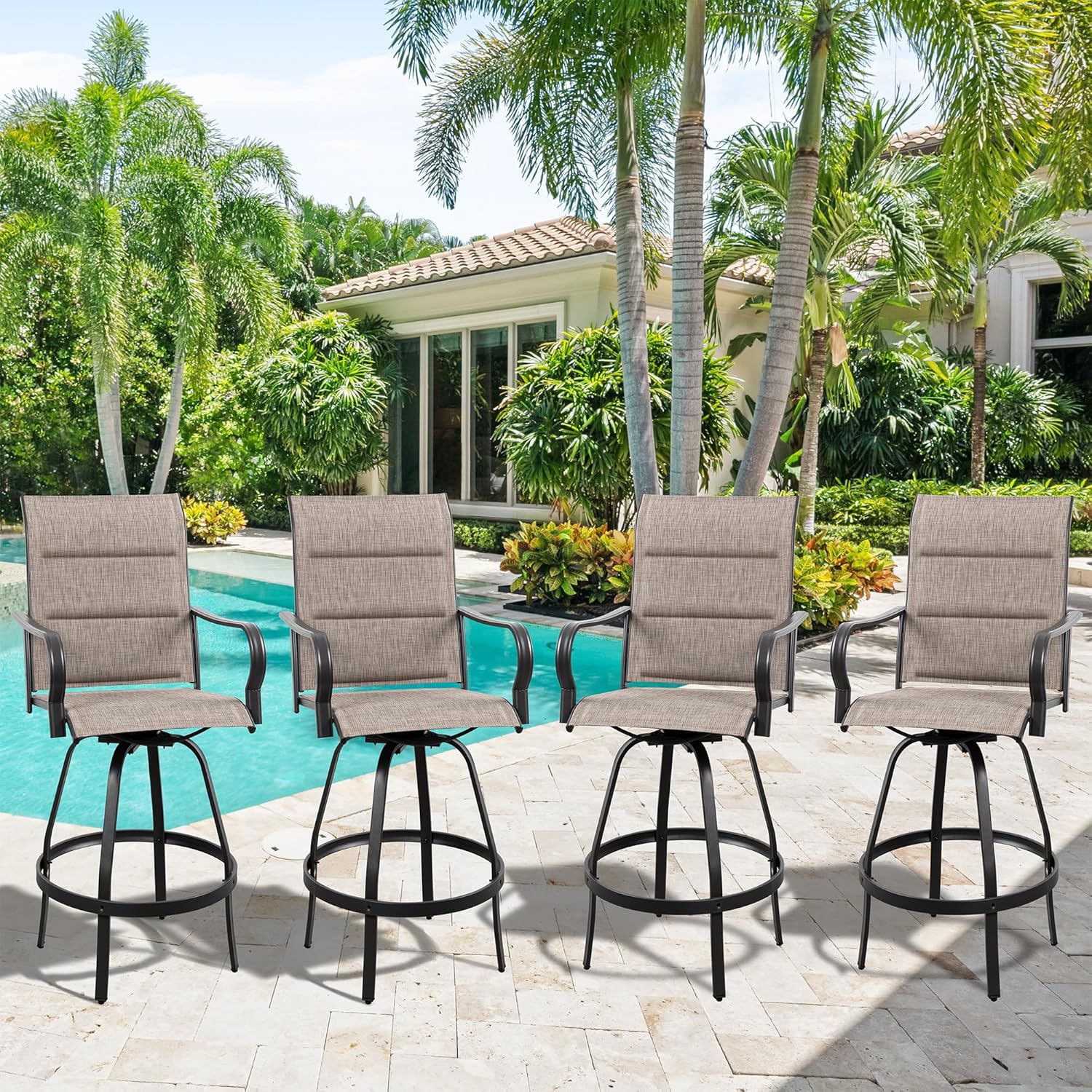 2 Piece Outdoor Patio Swivel Bar Chairs