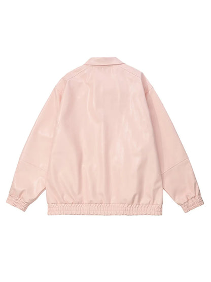 Letter Printed Faux Leather Jacket for Men