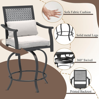 Outdoor Swivel Bar Stools Set of 2 Patio Bar Height Outdoor Chairs