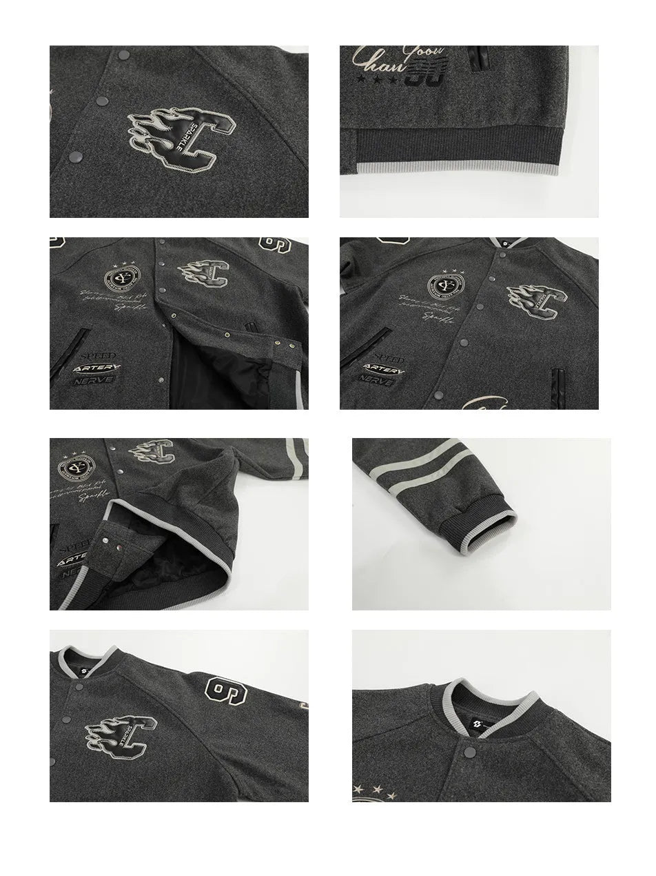 Women's Color Block 3D Embroidery And Patchwork Elements Design Baseball Jacket