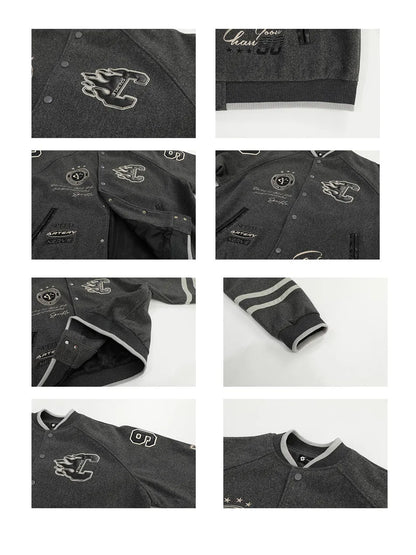 Women's Color Block 3D Embroidery And Patchwork Elements Design Baseball Jacket