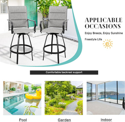 2 Piece Outdoor Patio Swivel Bar Chairs