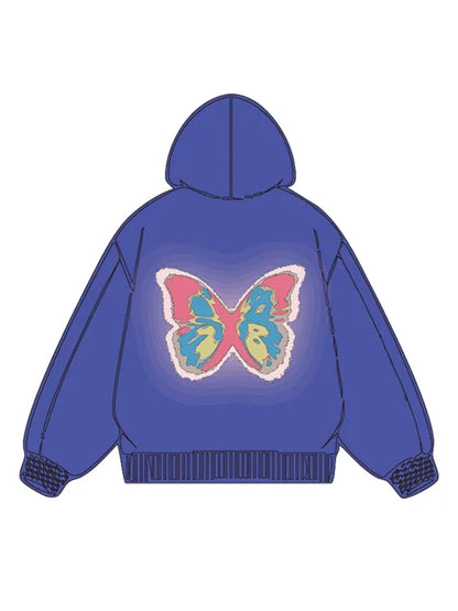 320g Back Colorful Butterfly Printed Cotton Hoodie