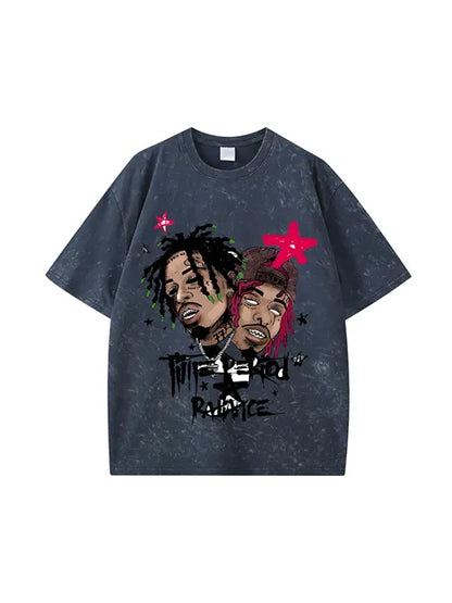 270g Cotton Cartoon Hip-hop Rap God Wash T-shirt