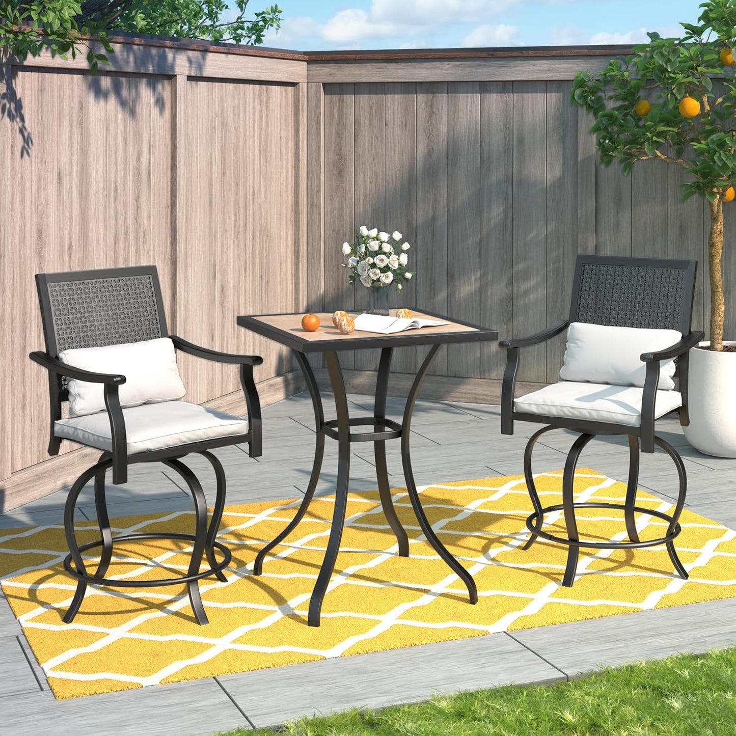 Outdoor Swivel Bar Stools Set of 2 Patio Bar Height Outdoor Chairs
