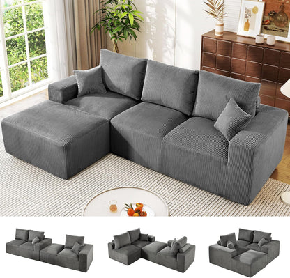 108 Inch Corduroy Cloud Sectional Sofa with Chaise Green