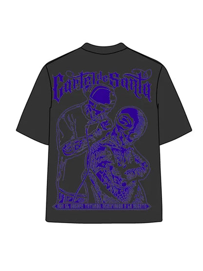 270g Bone Purple Back Santa Printed Cotton Printed Wash Old T-shirt