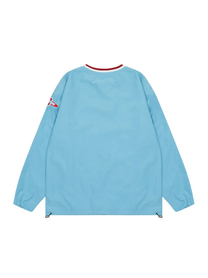 Letter Embroidered V-neck Baseball Sweatshirt for Women