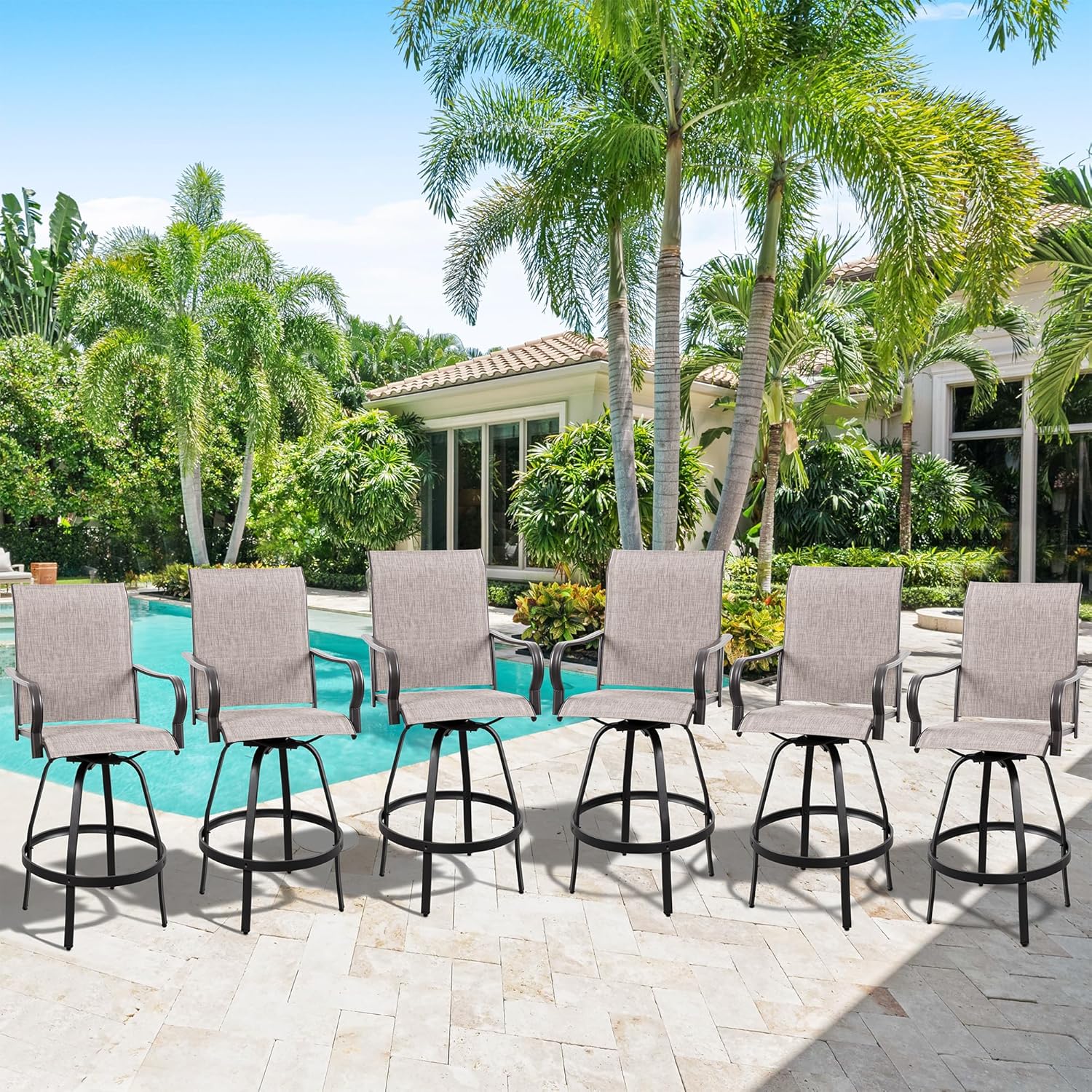 2 Piece Outdoor Patio Swivel Bar Chairs