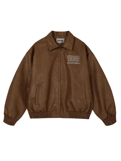 1988 Letter Number PU Leather Jacket for Women