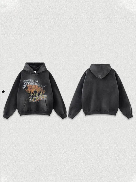World Map Printed Wash Old Cotton Hoodie