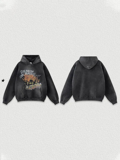 World Map Printed Wash Old Cotton Hoodie