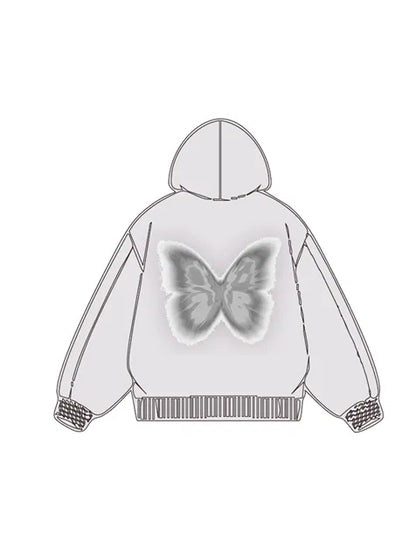 320g Silver Future Butterfly Printed Cotton Hoodie