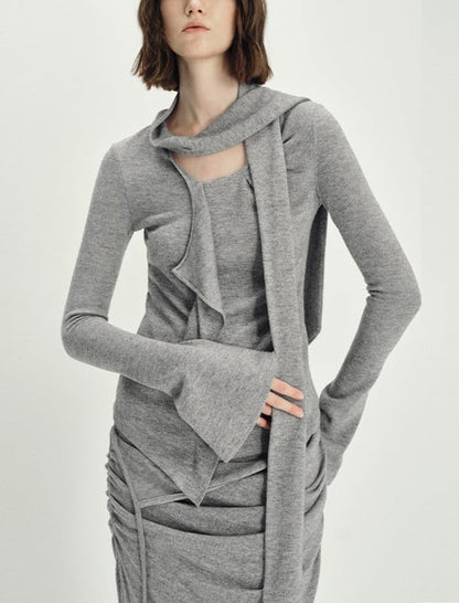Women's Asymmetric Knit Ruffle Top T-shirt