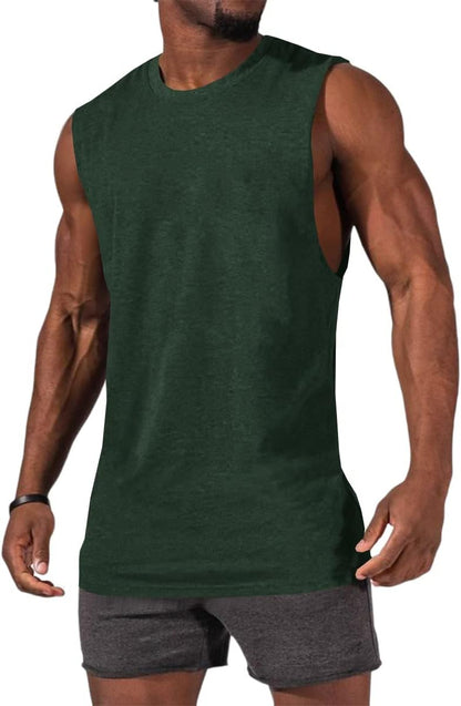 Men's Sleeveless Tank Tops Crewneck Solid Loose Fit Shirt