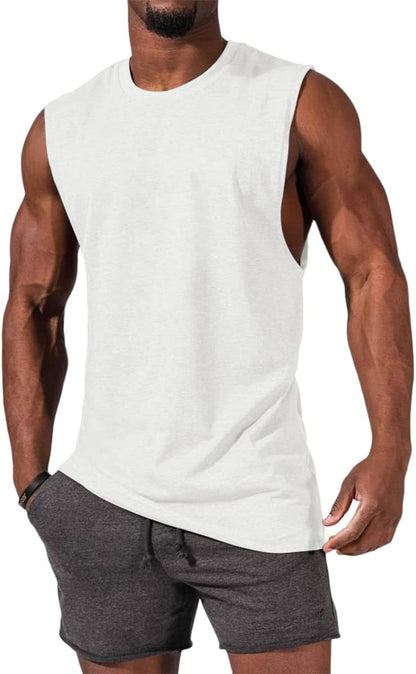 Men's Sleeveless Tank Tops Crewneck Solid Loose Fit Shirt
