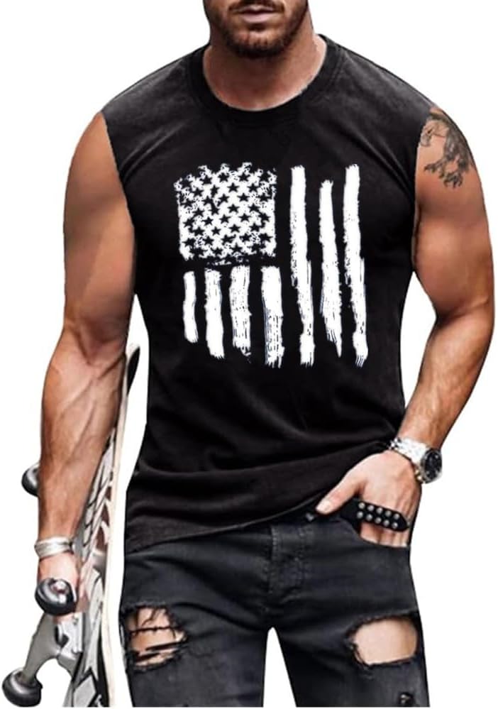 American Flag Patriotic Tank Tops Muscle Gym Sleeveless Graphic Tee Tops