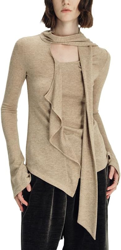 Women's Asymmetric Knit Ruffle Top T-shirt