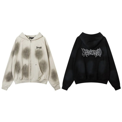 Spray-painted Dotted Old Hoodie for Men