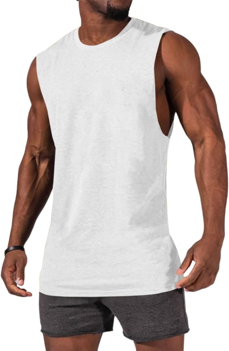 Men's Sleeveless Tank Tops Crewneck Solid Loose Fit Shirt