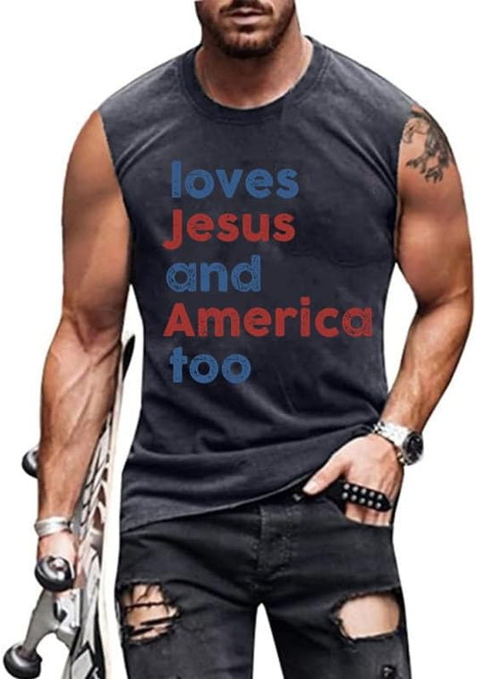 4th of July American Flag Patriotic Tank Top Shirts for Men